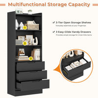 Sikaic Storage Cabinet 73 Inches Versatile Tall Cabinet with 3 Drawers and 3-Tier Open Shelves Black