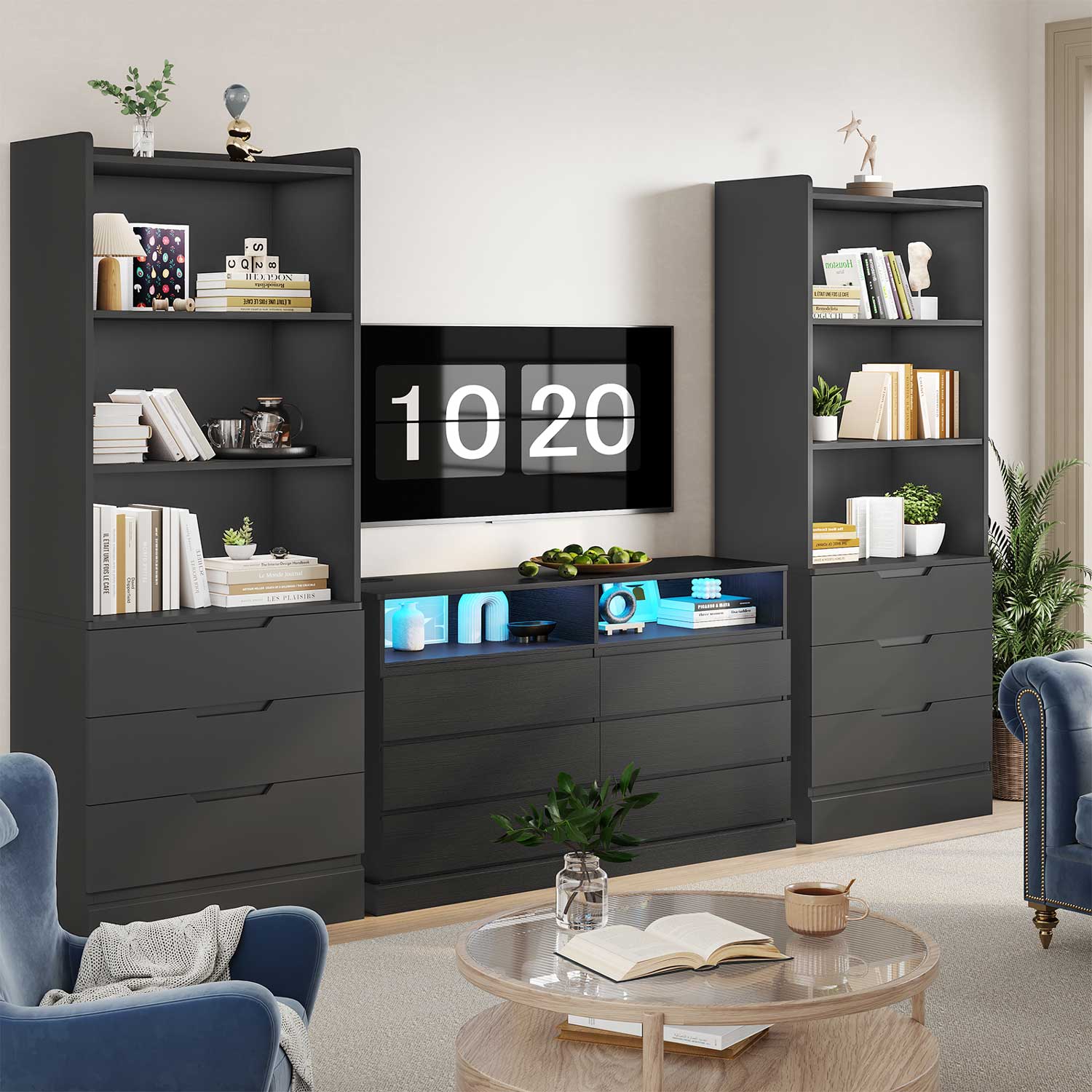 Sikaic Black Versatile Tall Bookcase Bookshelf With 3 Drawers And 3-Tier Open Shelves, 73 Inches Sikaic Black Versatile Tall Bookcase Bookshelf With 3 Drawers And 3-Tier Open Shelves, 73 Inches