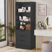 Sikaic Storage Cabinet 73 Inches Versatile Tall Cabinet with 3 Drawers and 3-Tier Open Shelves Black