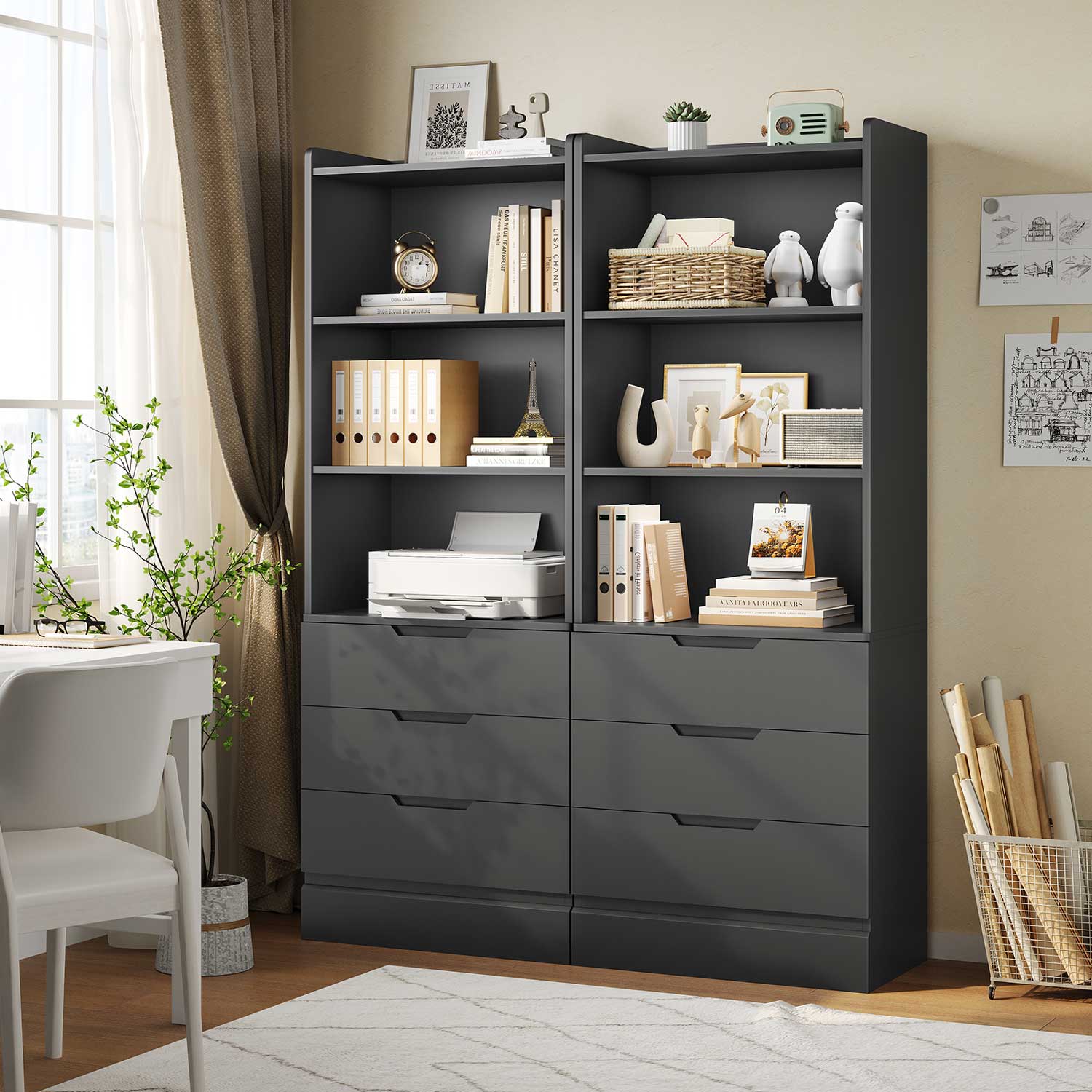 Sikaic Black Versatile Tall Bookcase Bookshelf With 3 Drawers And 3-Tier Open Shelves, 73 Inches Sikaic Black Versatile Tall Bookcase Bookshelf With 3 Drawers And 3-Tier Open Shelves, 73 Inches