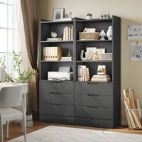 Sikaic Storage Cabinet 73 Inches Versatile Tall Cabinet with 3 Drawers and 3-Tier Open Shelves Black