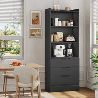 Sikaic Storage Cabinet 73 Inches Versatile Tall Cabinet with 3 Drawers and 3-Tier Open Shelves Black