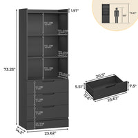 Sikaic Storage Cabinet 73 Inches Versatile Tall Cabinet with 3 Drawers and 3-Tier Open Shelves Black
