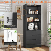 Sikaic Storage Cabinet 73 Inches Versatile Tall Cabinet with 3 Drawers and 3-Tier Open Shelves Black