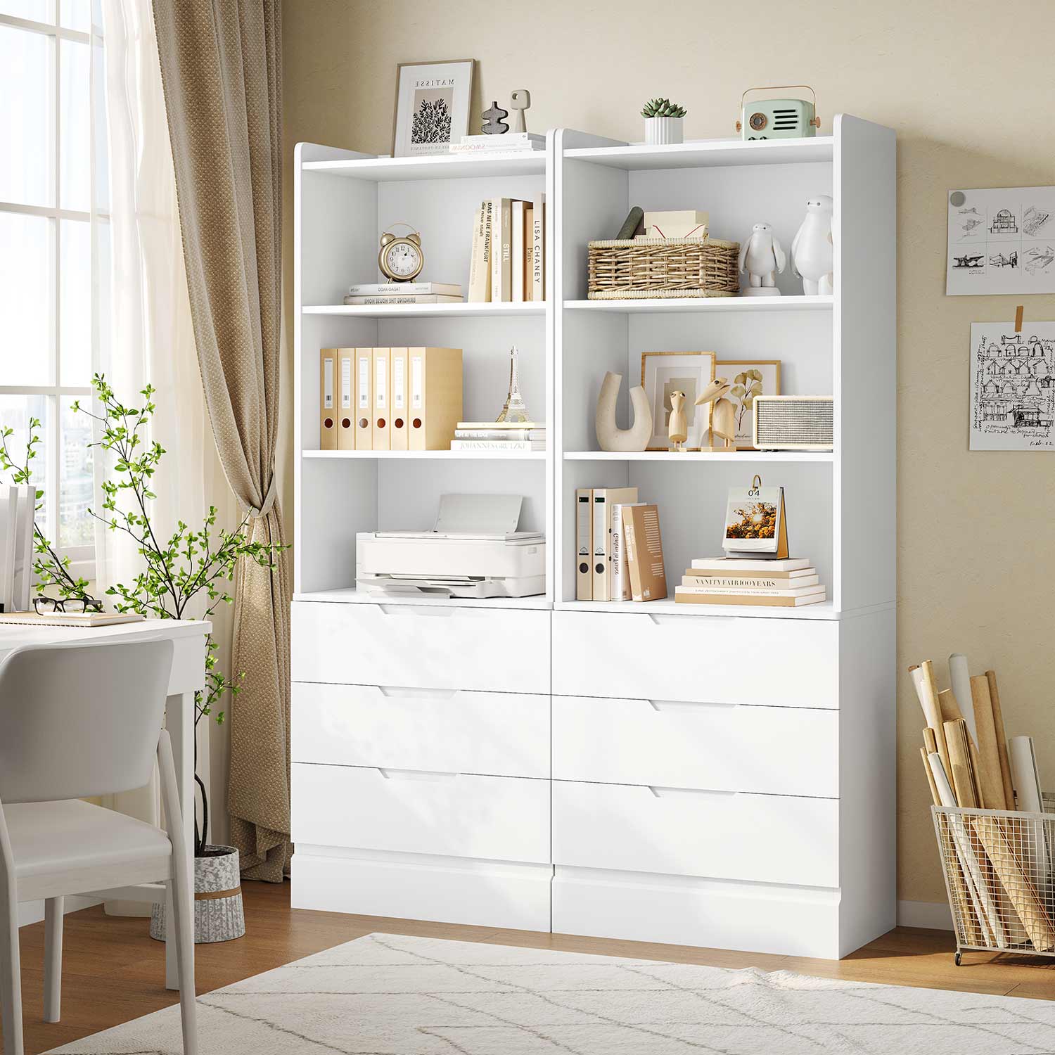 Sikaic Versatile Tall Bookcase Bookshelf With 3 Drawers And 3-Tier Open Shelves, 73 Inches, White Sikaic Versatile Tall Bookcase Bookshelf With 3 Drawers And 3-Tier Open Shelves, 73 Inches, White
