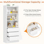 Sikaic Storage Cabinet 73 Inches Versatile Tall Cabinet with 3 Drawers and 3-Tier Open Shelves White