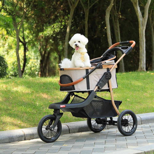 Sikaic Pet Stroller Pet Stroller Folding Traveling Strolling Cart Light Khaki