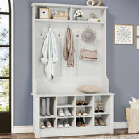 Sikaic Hall Tree Hall Tree with Storage 3-in-1 Entryway Bench Embossed White