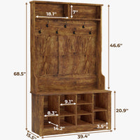 Sikaic Hall Tree Hall Tree with Storage 3-in-1 Entryway Bench Embossed Brown