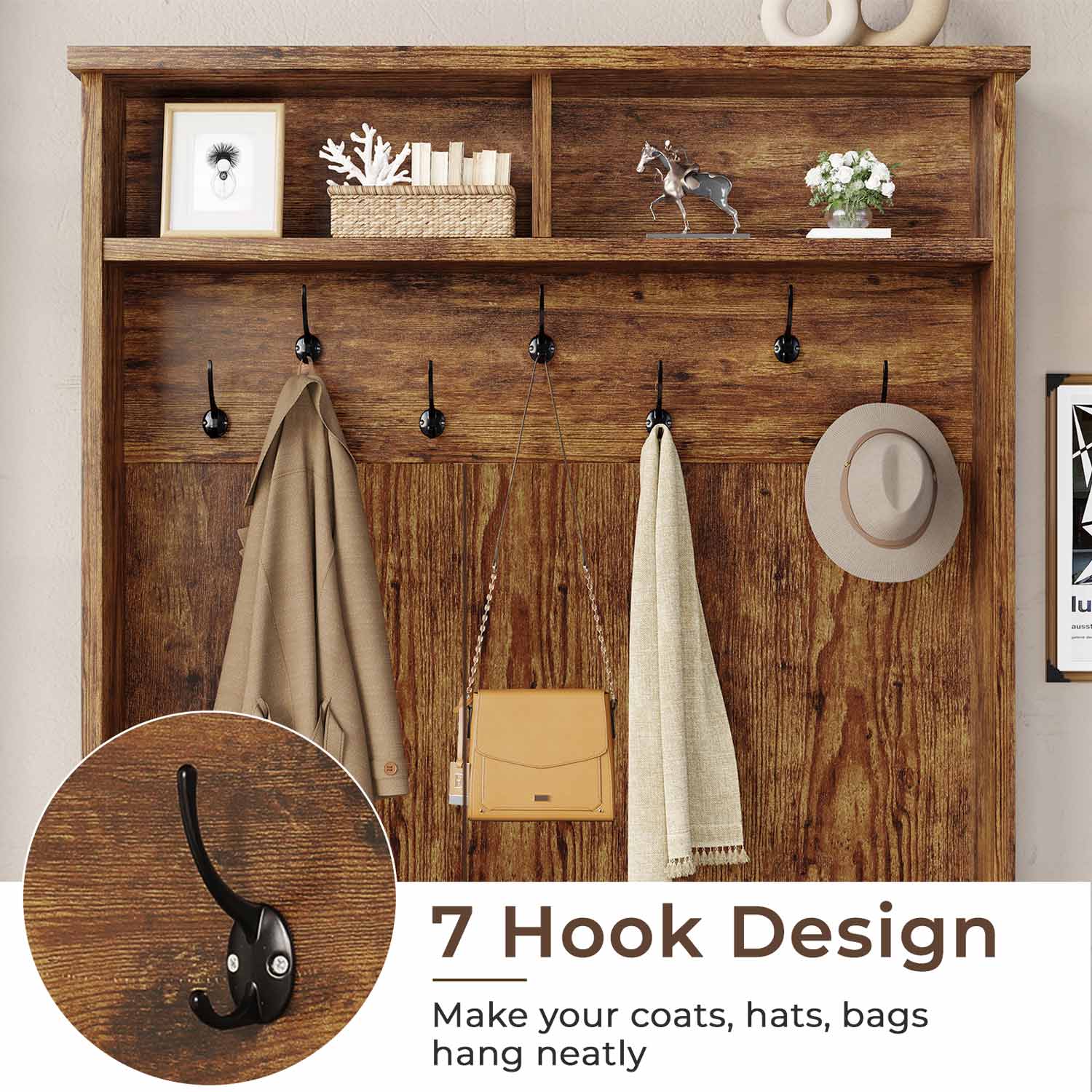 Hall Tree with Storage 3-in-1 Entryway Bench Brown Sikaic