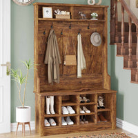 Sikaic Hall Tree Hall Tree with Storage 3-in-1 Entryway Bench Embossed Brown
