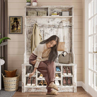 Sikaic Hall Tree Hall Tree with Storage 3-in-1 Entryway Bench Embossed Vintage White