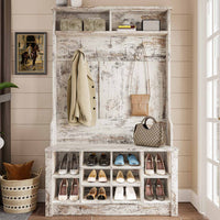 Sikaic Hall Tree Hall Tree with Storage 3-in-1 Entryway Bench Embossed Vintage White