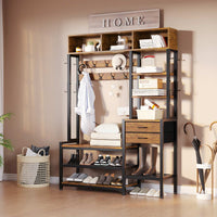 Sikaic Hall Tree Hall Tree with Bench and Shoe Storage Rustic Brown