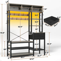 Sikaic Hall Tree Hall Tree with Bench and Shoe Storage Oak Grey