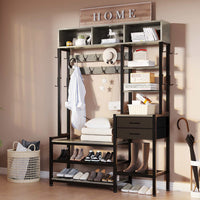 Sikaic Hall Tree Hall Tree with Bench and Shoe Storage Oak Grey