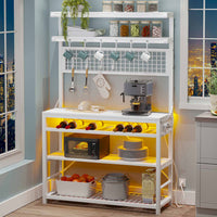 Sikaic Bakers Rack LED Bakers Rack with Power Outlet Storage White