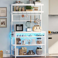 Sikaic Bakers Rack LED Bakers Rack with Power Outlet Storage White