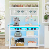 Sikaic Bakers Rack LED Bakers Rack with Power Outlet Storage White