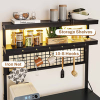 Sikaic Bakers Rack LED Bakers Rack with Power Outlet Storage Black