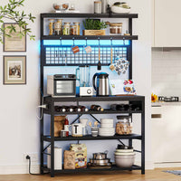 Sikaic Bakers Rack LED Bakers Rack with Power Outlet Storage Black