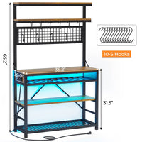 Sikaic Bakers Rack LED Bakers Rack with Power Outlet Storage Brown