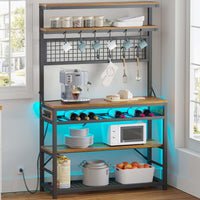 Sikaic Bakers Rack LED Bakers Rack with Power Outlet Storage Brown