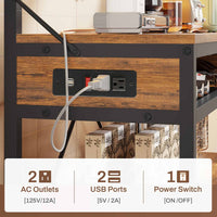 Sikaic Bakers Rack LED Bakers Rack with Power Outlet Storage Brown