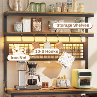 Sikaic Bakers Rack LED Bakers Rack with Power Outlet Storage Brown