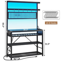 Sikaic Bakers Rack LED Bakers Rack with Power Outlet Storage Black