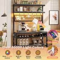 Sikaic Bakers Rack LED Bakers Rack with Power Outlet Storage Grey