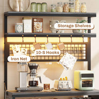 Sikaic Bakers Rack LED Bakers Rack with Power Outlet Storage Grey