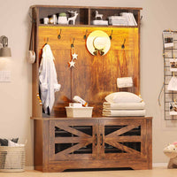 Sikaic Hall Tree 5-in-1 Hall Tree with Bench and Shoe Storage Rustic Brown