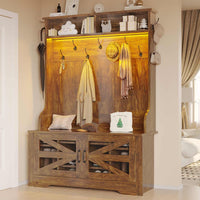 Sikaic Hall Tree 5-in-1 Hall Tree with Bench and Shoe Storage Rustic Brown