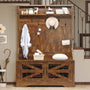 Sikaic Hall Tree 5-in-1 Hall Tree with Bench and Shoe Storage Rustic Brown