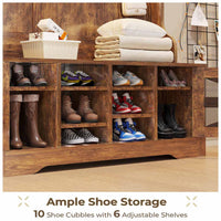 Sikaic Hall Tree 5-in-1 Hall Tree with Bench and Shoe Storage Rustic Brown