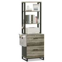 Sikaic File Cabinet 2 Drawer File Cabinet with Lock Adjustable Storage Shelf Oak Grey