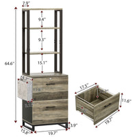 Sikaic File Cabinet 2 Drawer File Cabinet with Lock Adjustable Storage Shelf Oak Grey