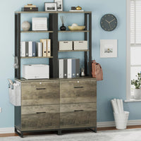 Sikaic File Cabinet 2 Drawer File Cabinet with Lock Adjustable Storage Shelf Oak Grey