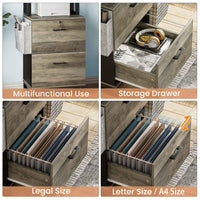 Sikaic File Cabinet 2 Drawer File Cabinet with Lock Adjustable Storage Shelf Oak Grey