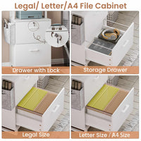 Sikaic File Cabinet 2 Drawer File Cabinet with Lock Adjustable Storage Shelf White
