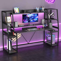 Sikaic Gaming Desk 78.8 Inches Large PC Gamer Ergonomic Gaming Desk with LED Lights Hutch  Black