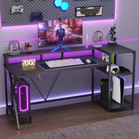 Sikaic Gaming Desk Sikaic 70.8 Inches Large PC Gamer LED Gaming Desk With Storage Shelves Outlets Office Tables Black