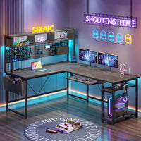 Sikaic Gaming Desk PRE-SALE L Shaped Reversible Gaming Desk With Power Outlets Keyboard Tray Grey