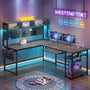 Sikaic Gaming Desk PRE-SALE L Shaped Reversible Gaming Desk With Power Outlets Keyboard Tray Grey