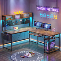 Sikaic Gaming Desk L Shaped Reversible Gaming Desk With Power Outlets Keyboard Tray Rustic Brown