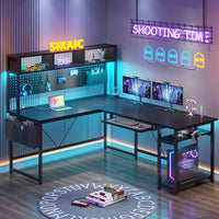Sikaic Gaming Desk Sikaic L Shaped Reversible Gaming Desk with Power Outlets Keyboard Tray Black