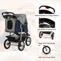 Sikaic Pet Stroller Pet Stroller Folding Traveling Cart with Storage Basket Blue Grey