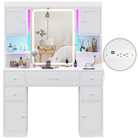 Sikaic Makeup Vanity LED Makeup Vanity With Outlet Smart Mirror Drawers White