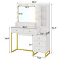 Sikaic Makeup Vanity LED Makeup Vanity With Outlet Nightstand Drawers White & Gold